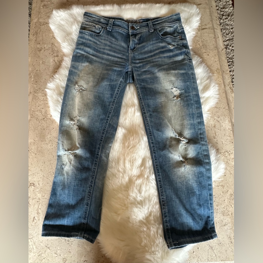 Buckle Black Distressed Blue Jeans